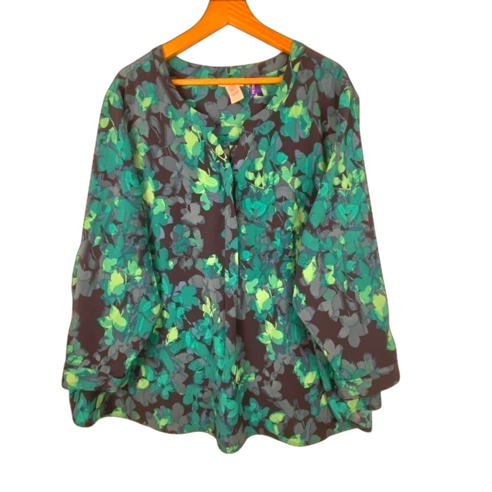 Catherines‎ Women Long Sleeve Button Front Tunic Blouse 3XWP (26/28WP) Office